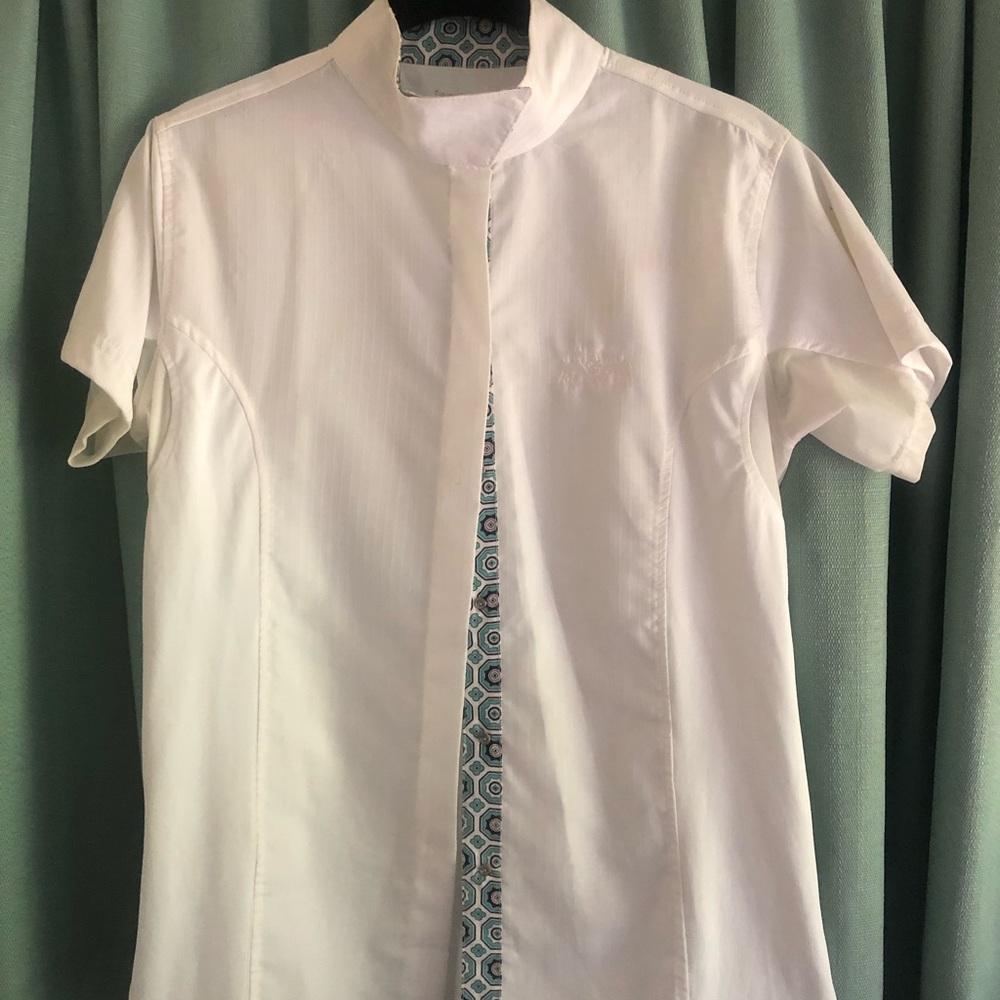 Equine Coutour Size Medium Short Sleeve Huntseat Shirt. Vented Underarms - Picture 3 of 5